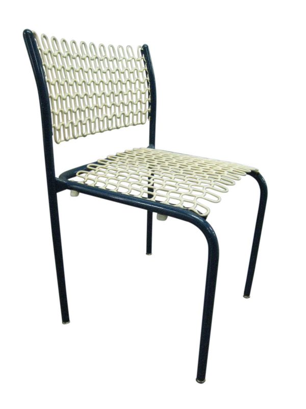 Modernist Indoor/Outdoor Blue Framed Chair With Cream Mesh Seat And Back