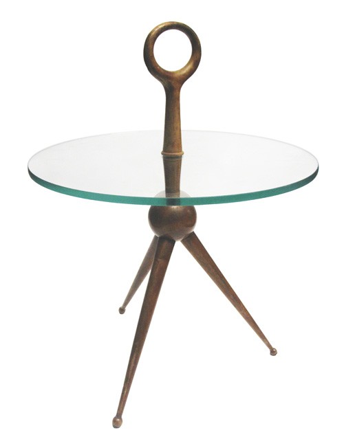 Wooden Three-legged Stand with Loop at Top and Glass Top