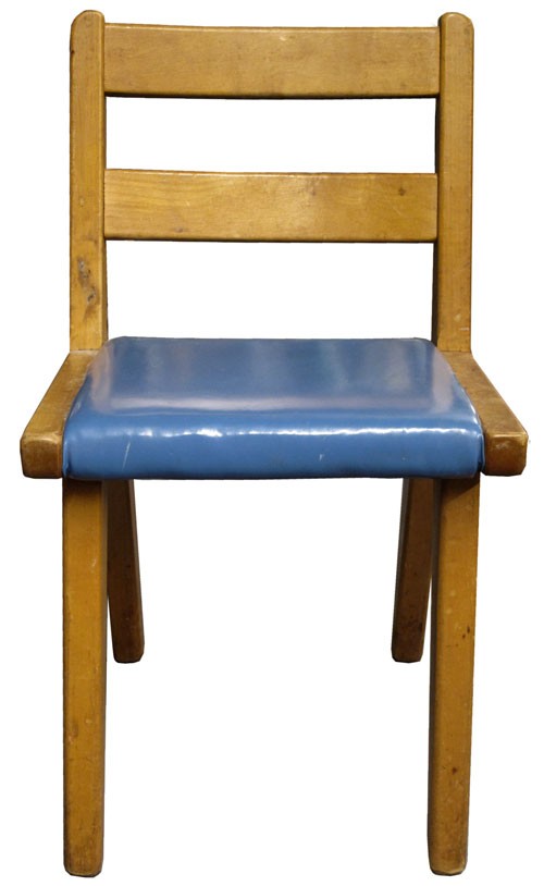 Children's Chair Natural Wood Blue Vinyl Seat