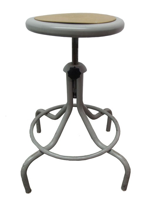 Grey Industrial Stool with Wide Base Thin Board Seat