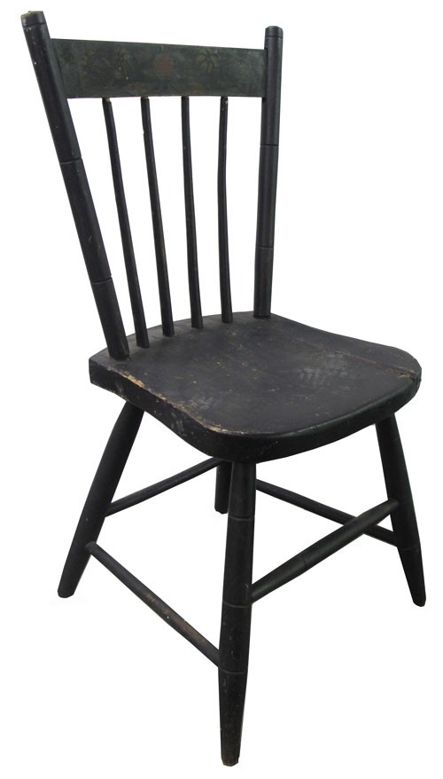 Vintage Black Painted Chair w/ Floral Design