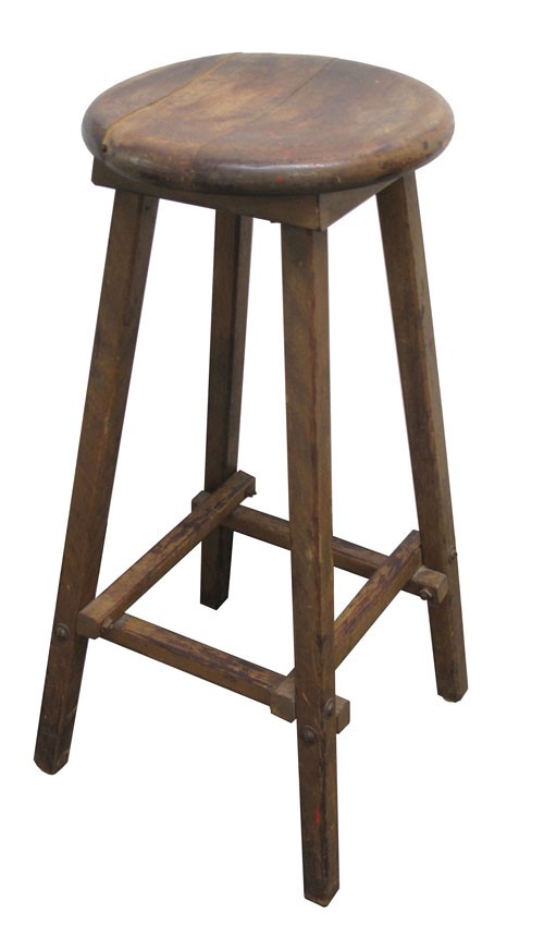 Wood Stool With Round Seat And Struts, Round Wood Stool