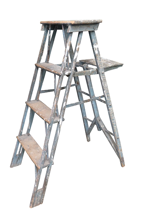 Rustic Blue-Grey Wooden Ladder, Paint Splatters (BK)