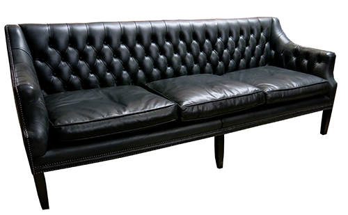 Vintage Black Leather Tufted Sofa With, Vintage Black Leather Sofa