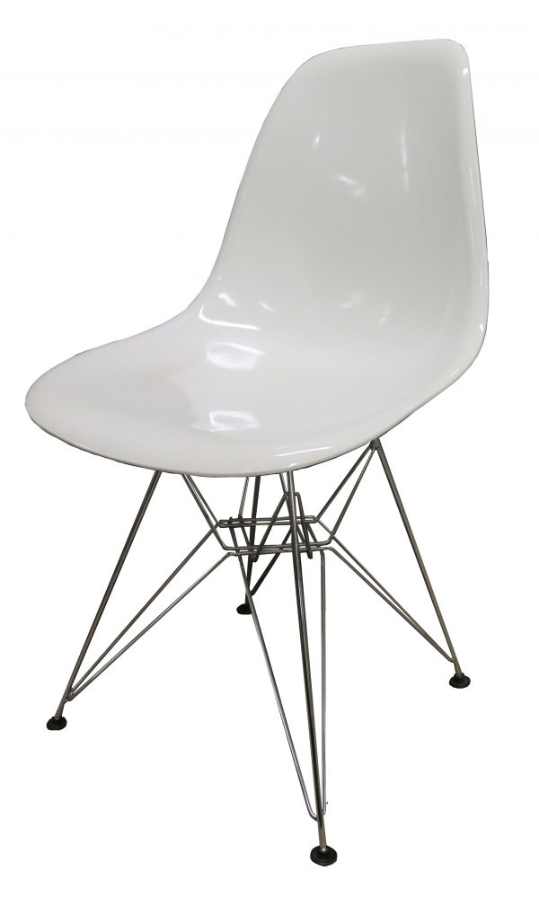 Eames Style White Shell Chair with Chrome Legs